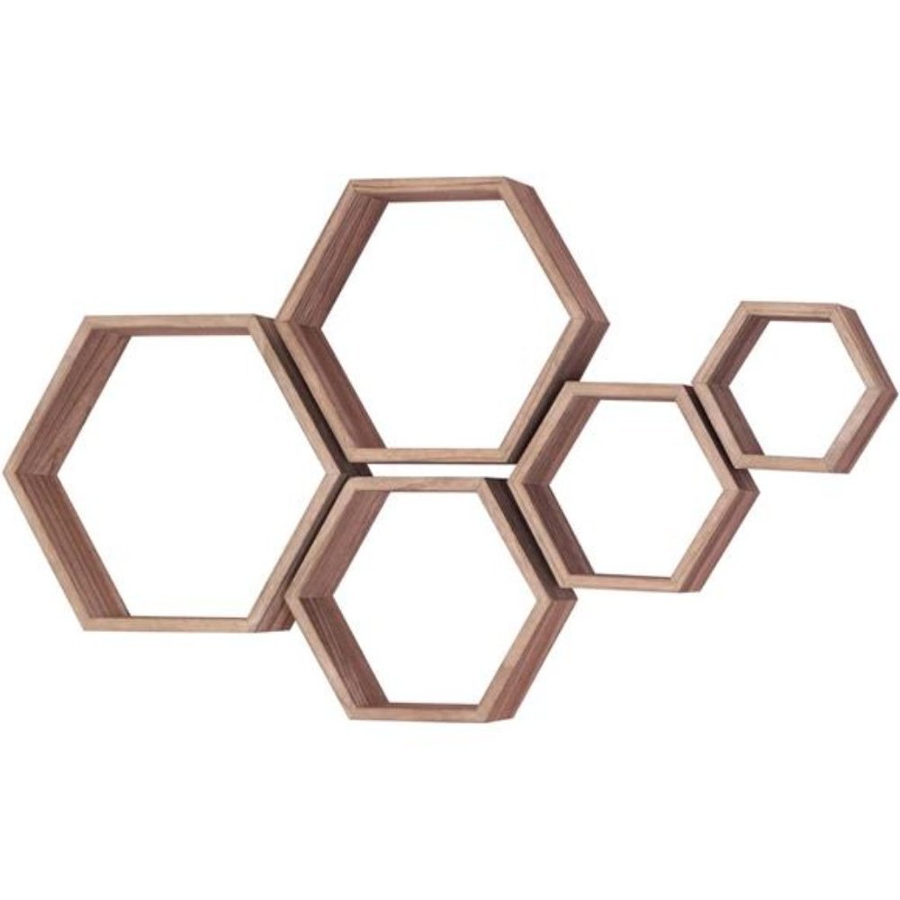 Set of 5, Wall Mounted Wood Farmhouse Storage Honeycomb Wall Shelf